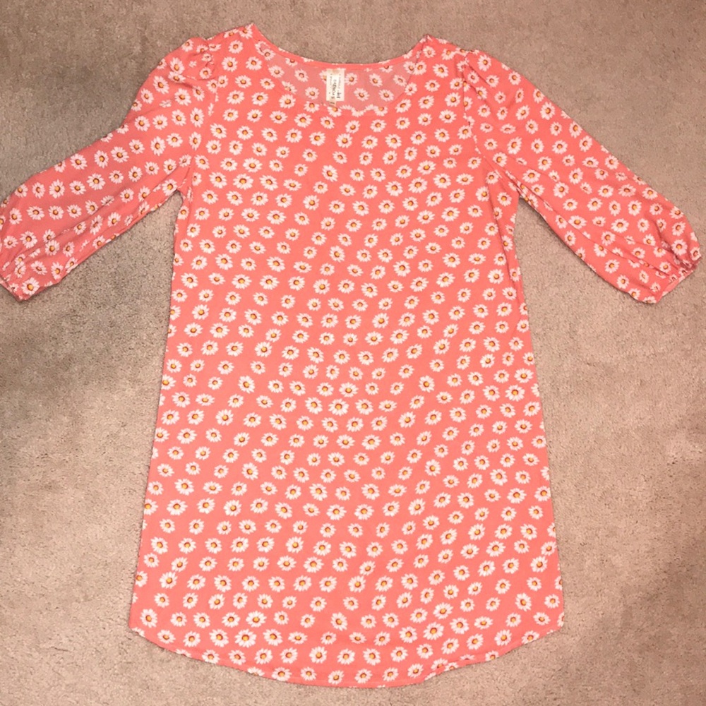 Coral Daisy Print Dress